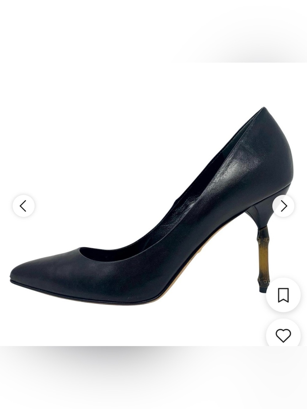 Gucci Bamboo Kristen Black Leather Pointed-Toe Women's Pump 37 1/2